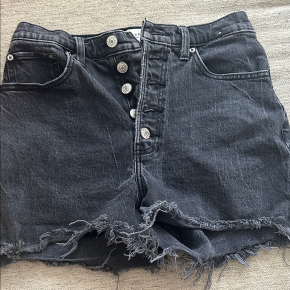 Women's Black Denim Hi Rise Shorts - Picture 1 of 3